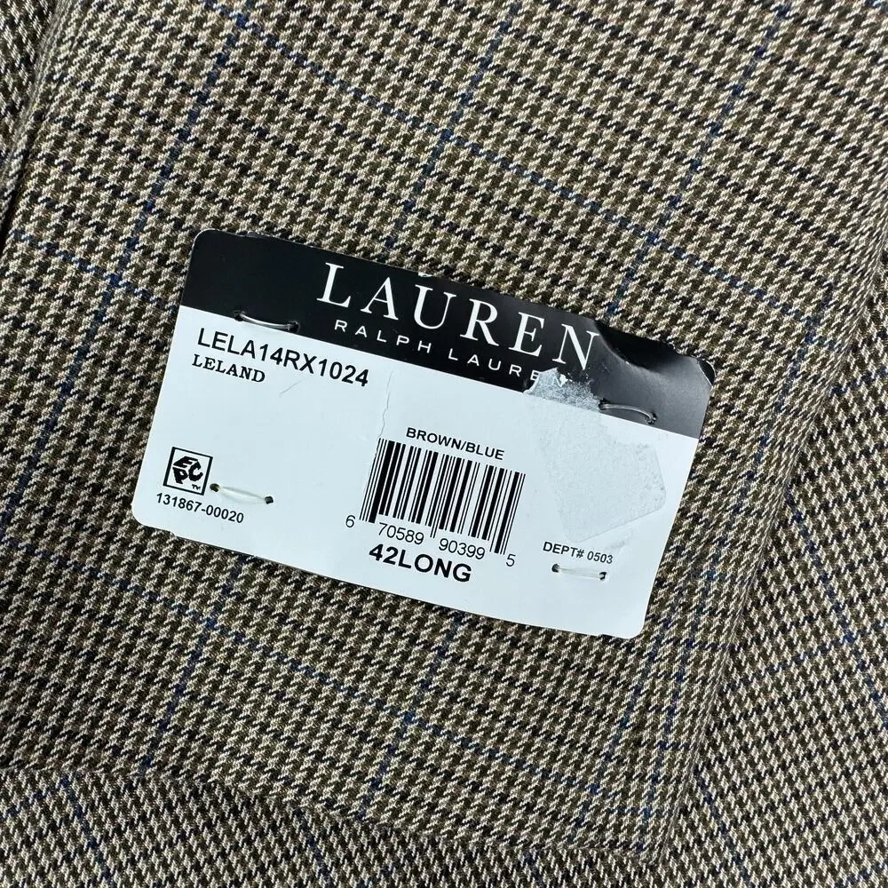 Lauren Ralph Lauren Mens UltraFlex Leland Classic Fit Suit Jacket Brown Blue 42L